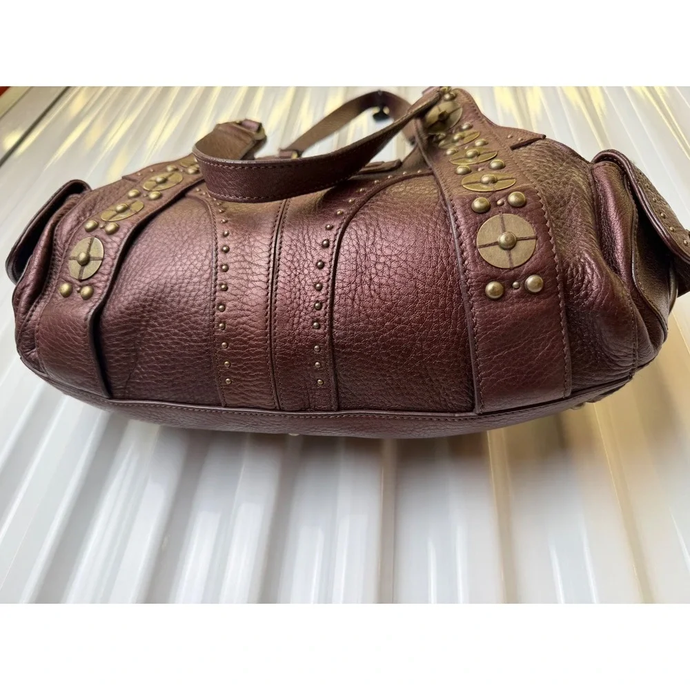 Cole Haan Village Satchel Womens Large Bronze Metallic Leather Good Studded Boho